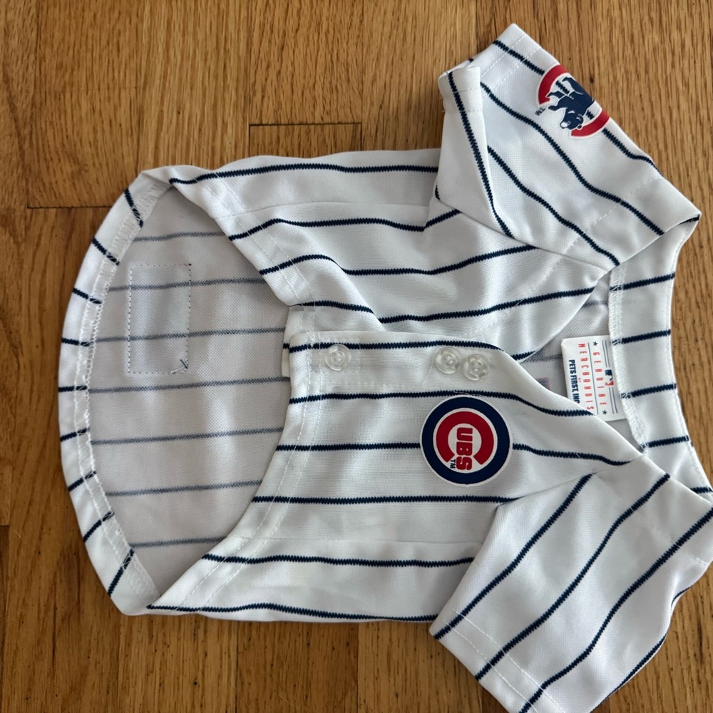 Chicago Cubs Pets First White and Blue Striped Jersey (Size Small)